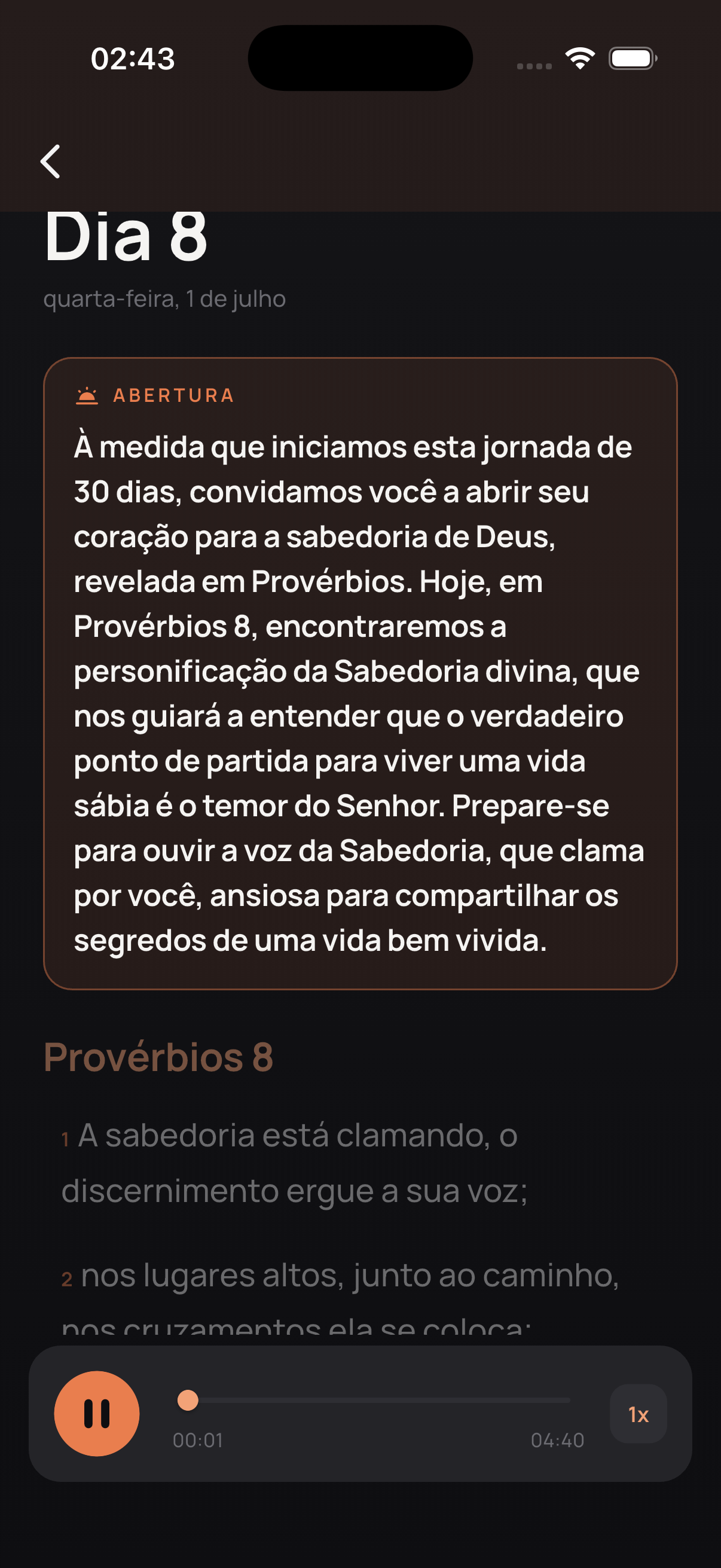 Leitura da passagem com narração em áudio